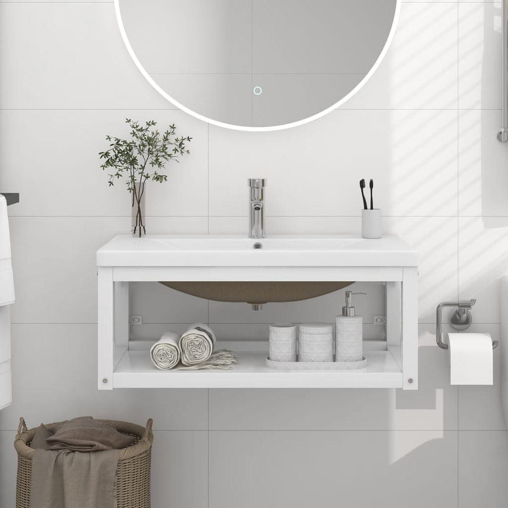 Vidaxl Kúpeľňový stojan so zabudovaným umývadlom, biely, železný